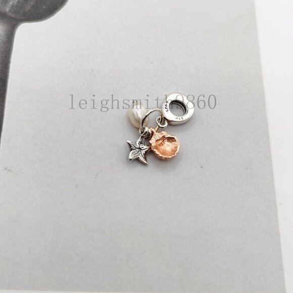 Pandora Freshwater Cultured Pearl, Starfish & Shell Triple Dangle Charm - Picture 3 of 3